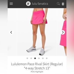 Lululemon Pace Rival Skirt in Pink Size 8